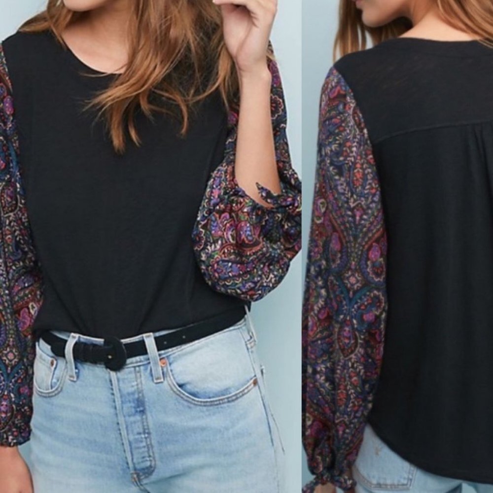 Anthropologie Akemi Kin Maybell Tied Sleeve‎ Bohemian Top Size XXS Boho Bohemian